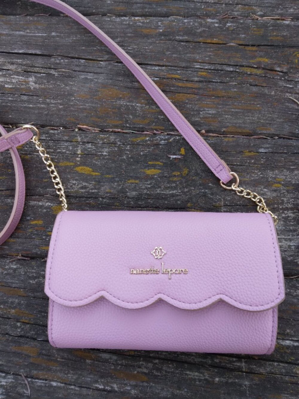 Nanette Lepore Ruthie Scallop Flap Wallet On Chain Crossbody Blush Pink Gold